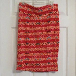 Lularoe Cassie Pencil Skirt Coral Red Boho Stripe High Waist